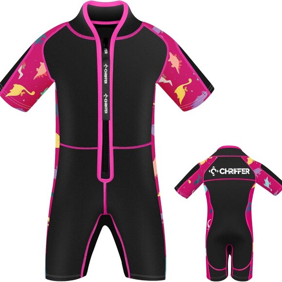 Chriffer Kid Wetsuit Shorty 2mm Neoprene Thermal Pink Black Swimwear - Picture 4 of 14
